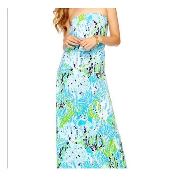Lilly Pulitzer Strapless Dress in Blue and Green Malisa strapless maxi - Picture 6 of 6